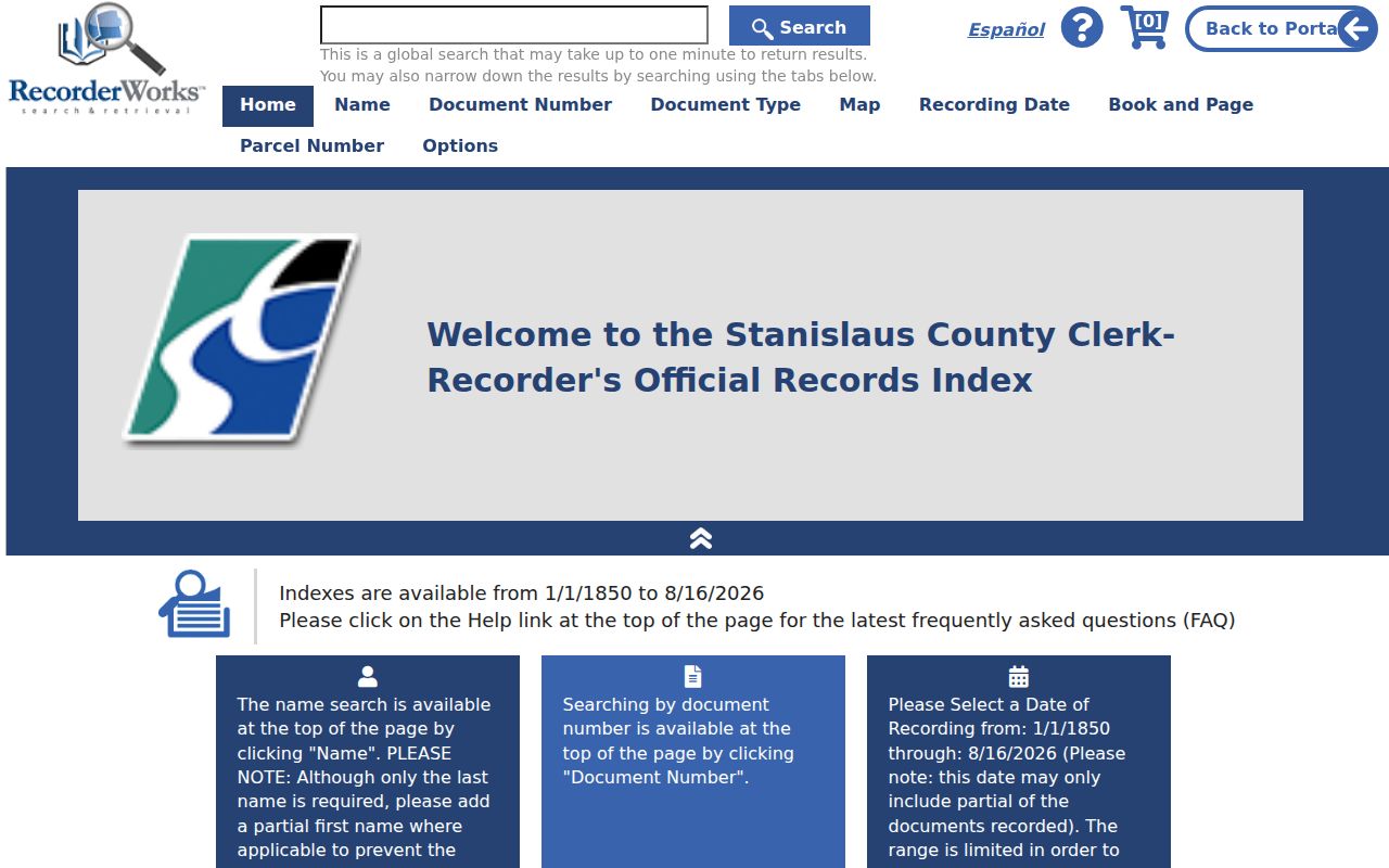 Ceres residents directory view of the Stanislaus RecorderWorks index