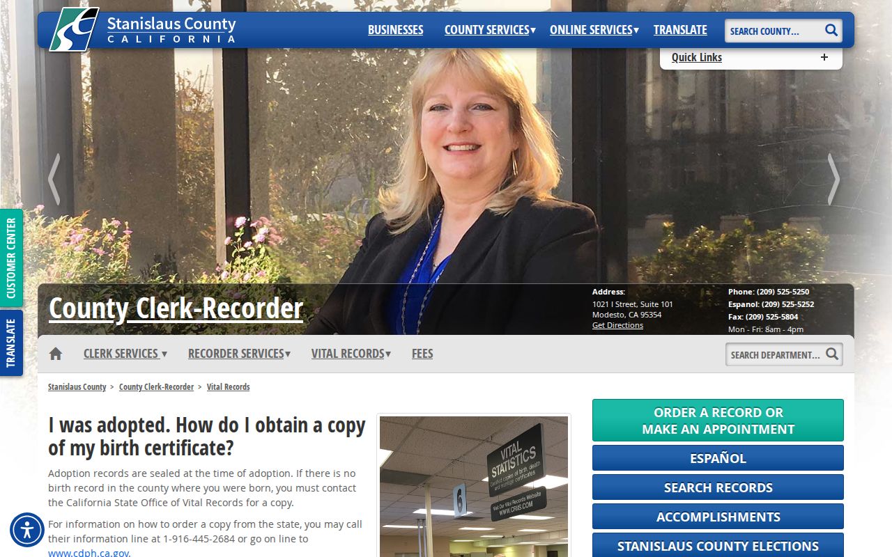 Ceres residents directory view of Stanislaus County vital records ordering information
