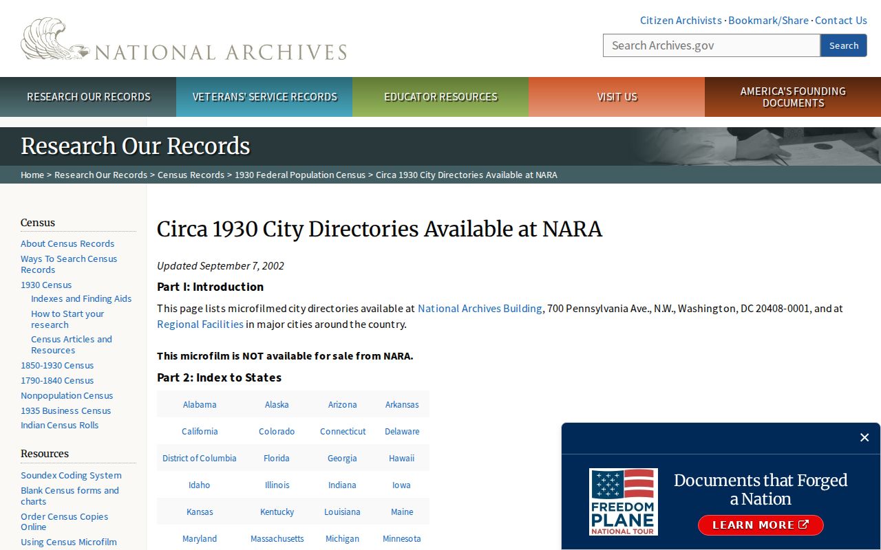 Ceres city directory regional holdings listed by the National Archives