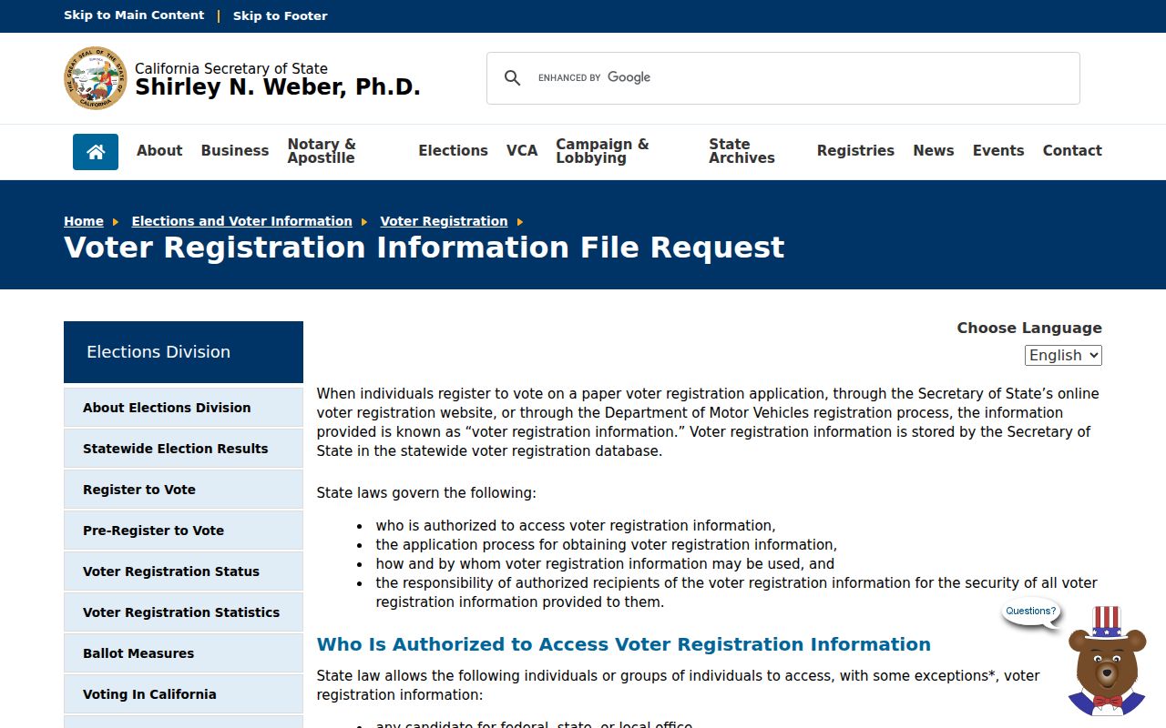 Ceres neighbors voter file request information and California access rules