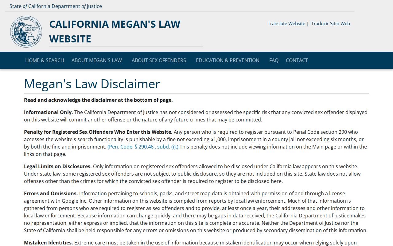 Ceres resident lookup view of California Megan's Law public registry