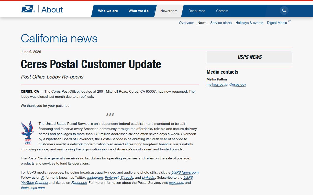 Ceres ZIP code directory USPS address and postal update reference